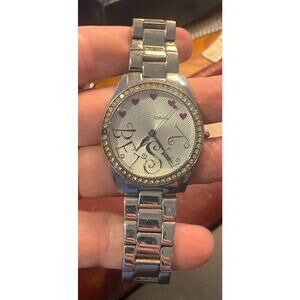 Women's 40mm Silver Tone Betsey Johnson Watch, Crystal Accents